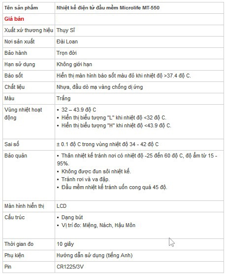 Nhiệt kế Microlife MT550 hình 7