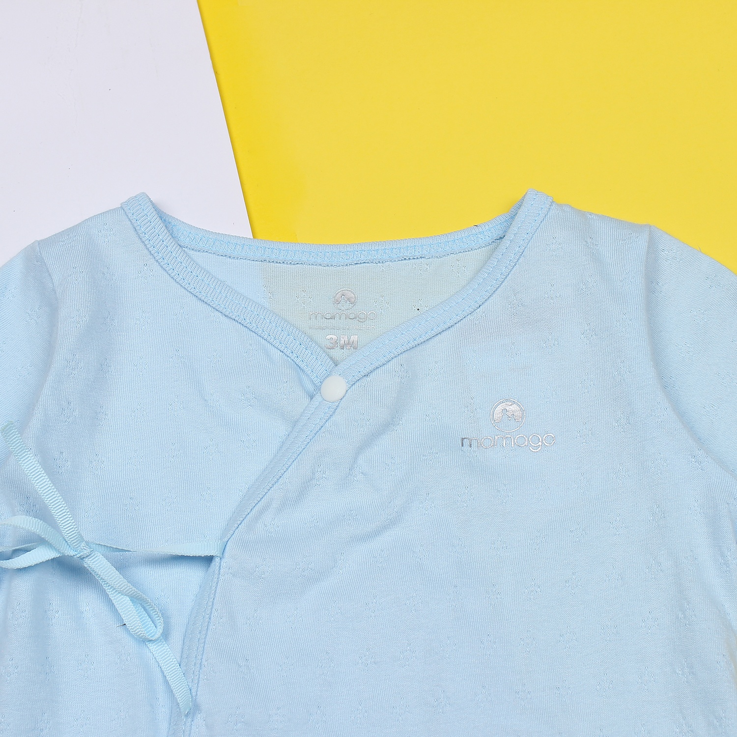 Áo sơ sinh buộc dây cài chéo tay dài Mamago vivian K19 (Xanh)  hình 2