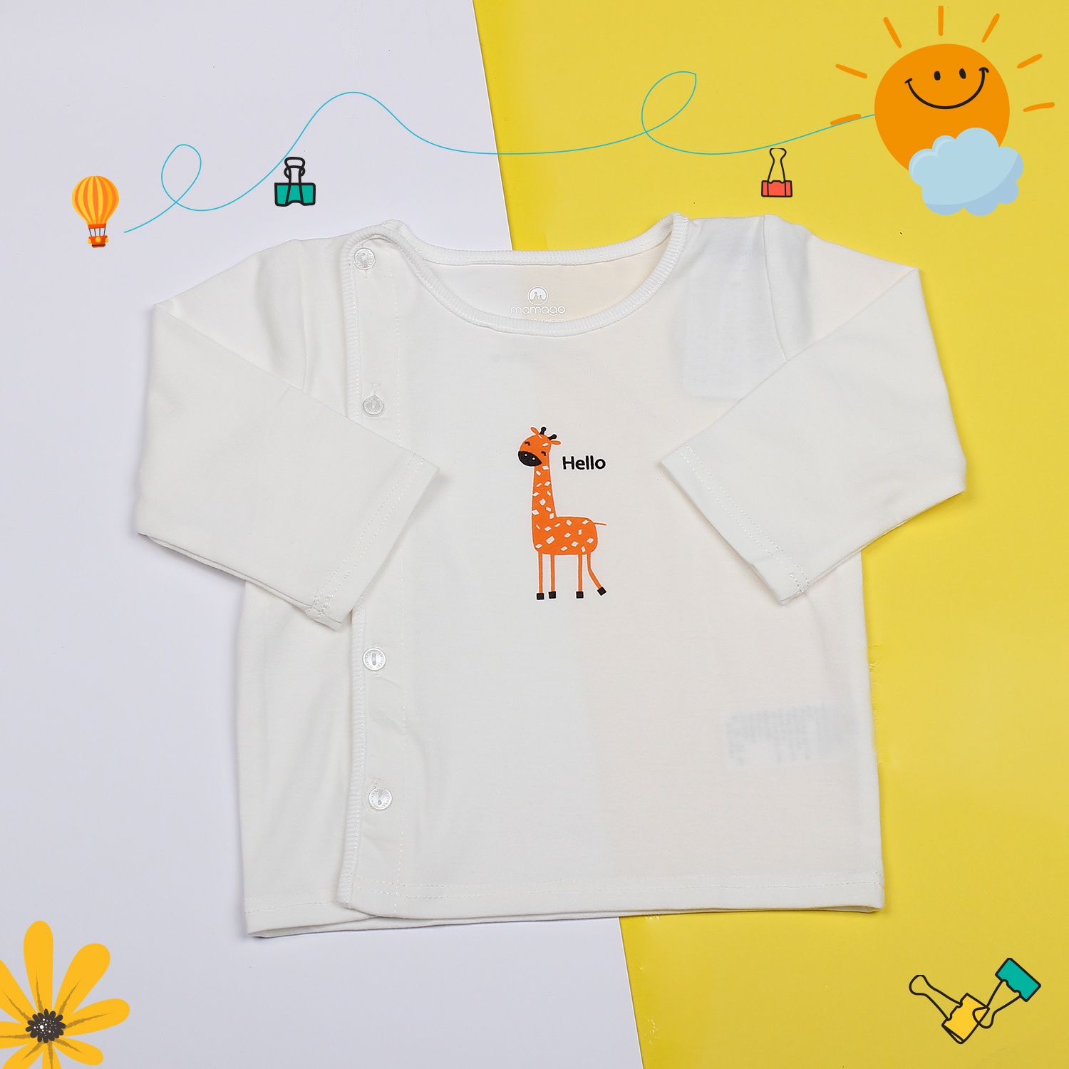 Áo sơ sinh cài lệch tay dài Mamago vera K19 (Trắng) hình 1