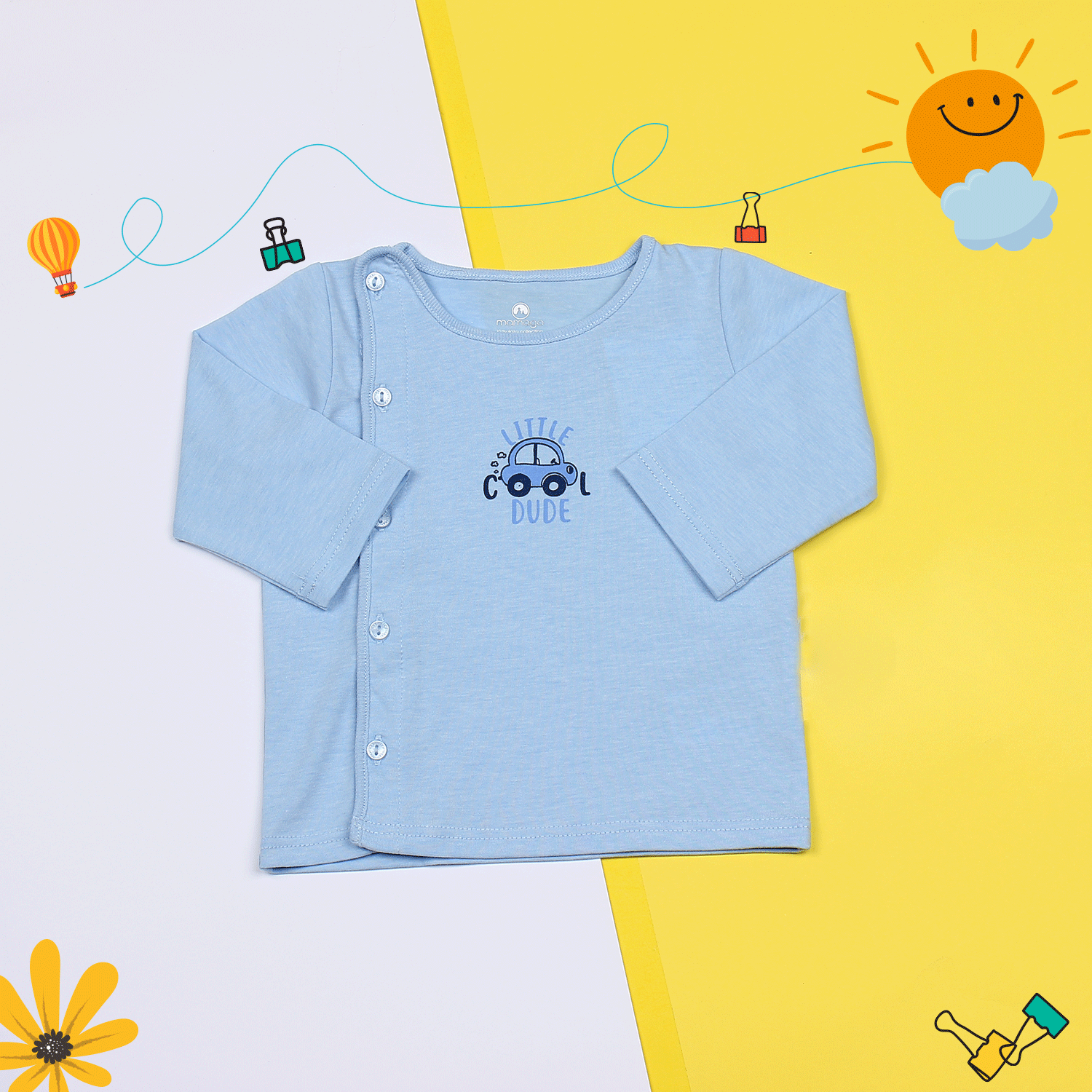 Áo sơ sinh cài lệch tay dài Mamago vera K19 (Xanh) hình 1