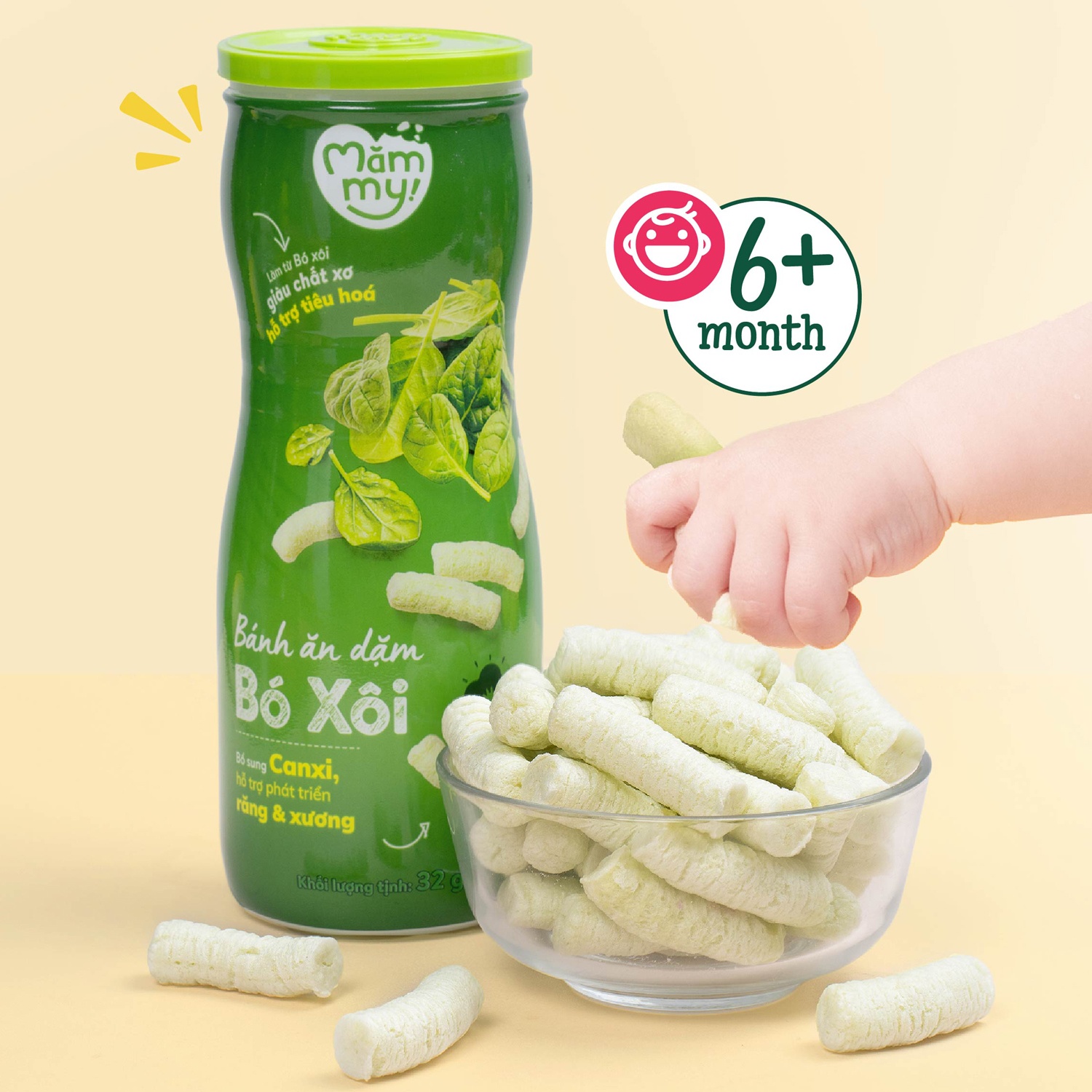 Bánh ăn dặm Mămmy vị bó xôi 32g cho bé 6M+