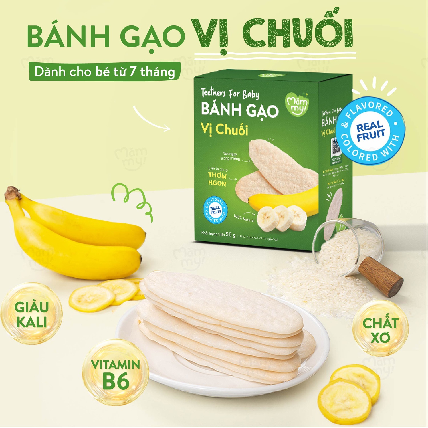 Bánh gạo ăn dặm Mămmy vị chuối 50g cho bé 7M+