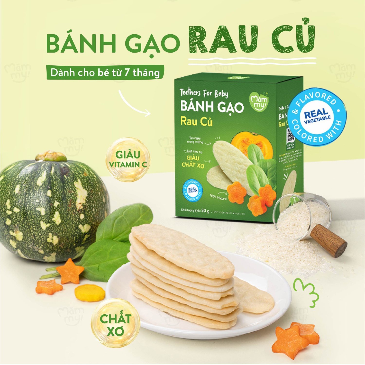  Bánh gạo ăn dặm Mămmy vị rau củ 50g cho bé 7M+