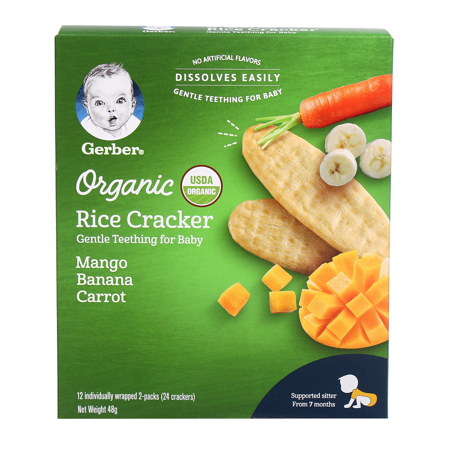 Bánh gạo ăn dặm Gerber Organic vị chuối, xoài, cà rốt cho bé trên 7 tháng (48g) hình 2