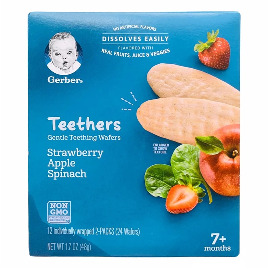 Bánh gạo Gerber vị Dâu Táo, Cải bó xôi 48g 7M+ hình 1