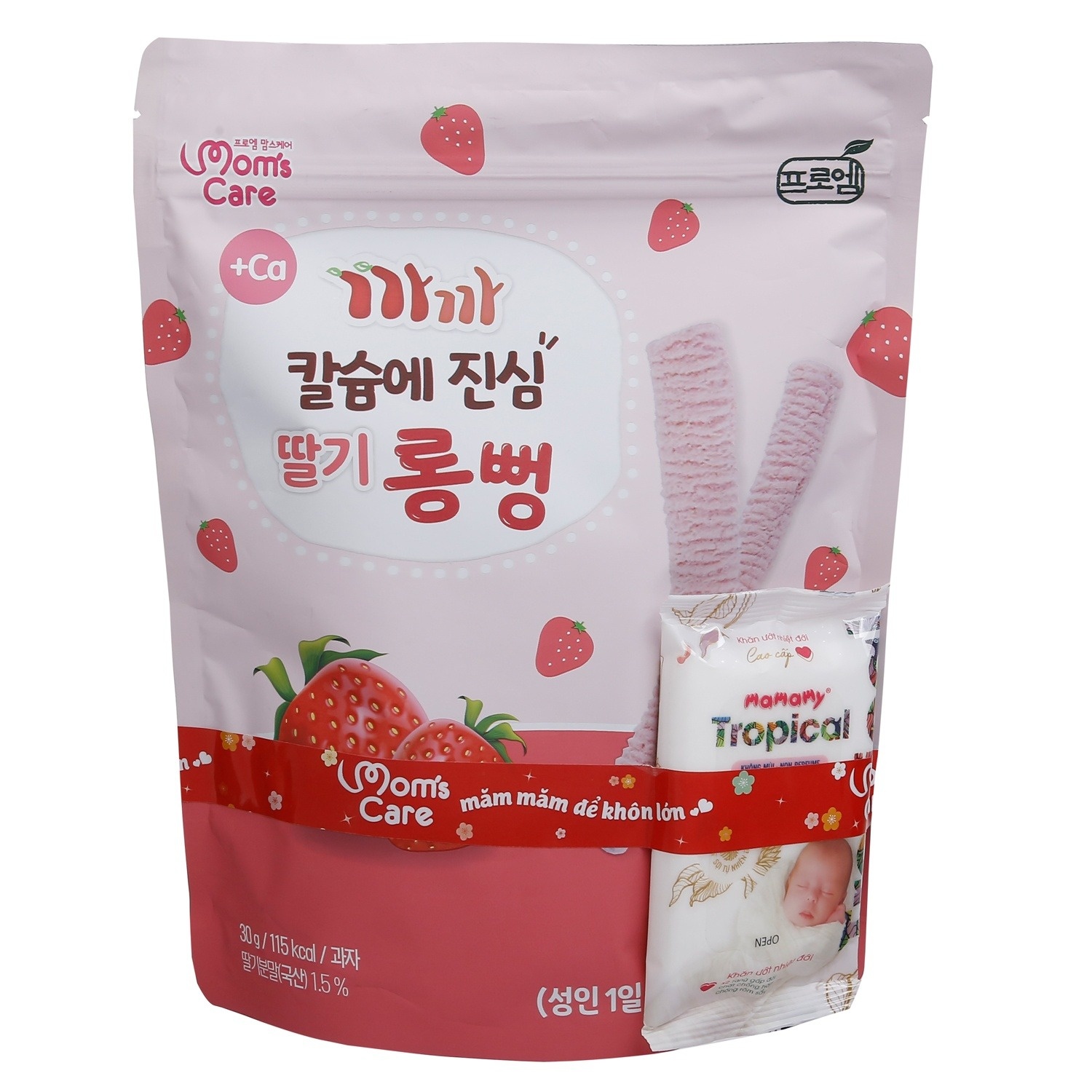 Bánh gạo Canxi thanh dài Mom's care vị dâu tây