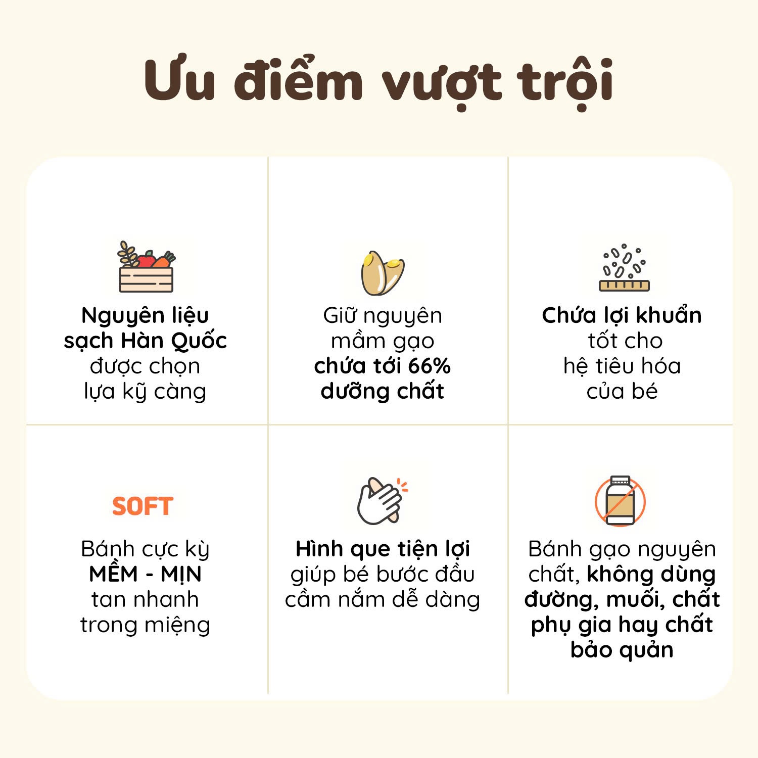 Ưu điểm nổi bật bánh gạo lứt Lusol hình que vị bí đỏ 25g