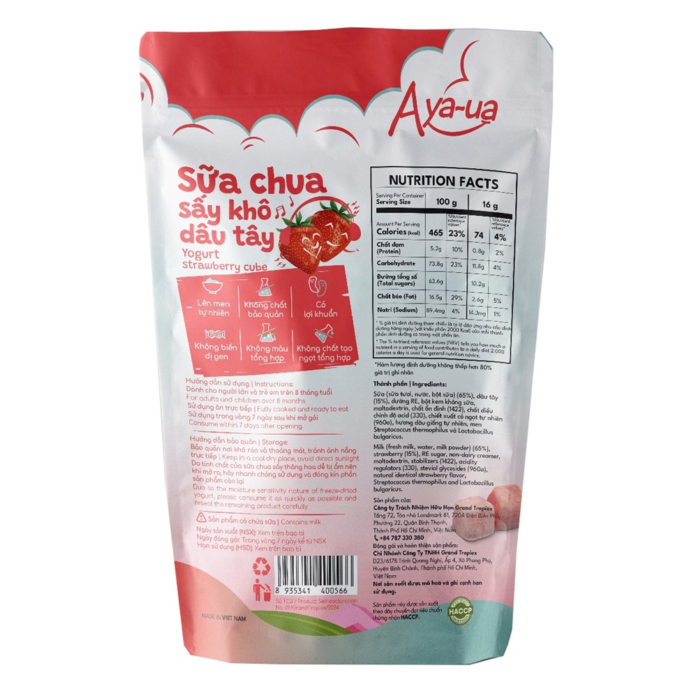 Đặc điểm nổi bật của sữa chua sấy khô Aya-ua vị dâu 16g