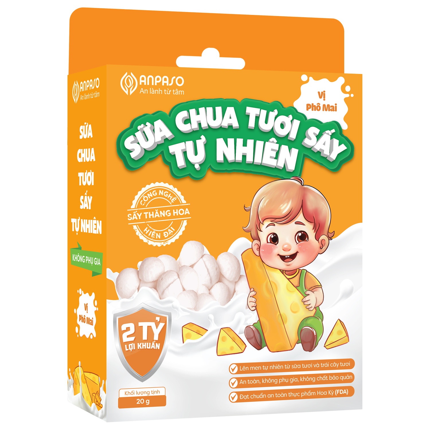 Đặc điểm nổi bật sữa chua sấy tự nhiên Anpaso vị phô mai 20g 