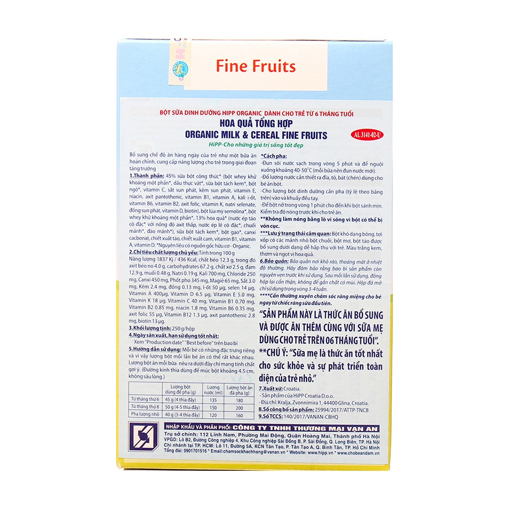 Bột ăn dặm HiPP vị hoa quả tổng hợp cho bé 6M+ 250g hình 2