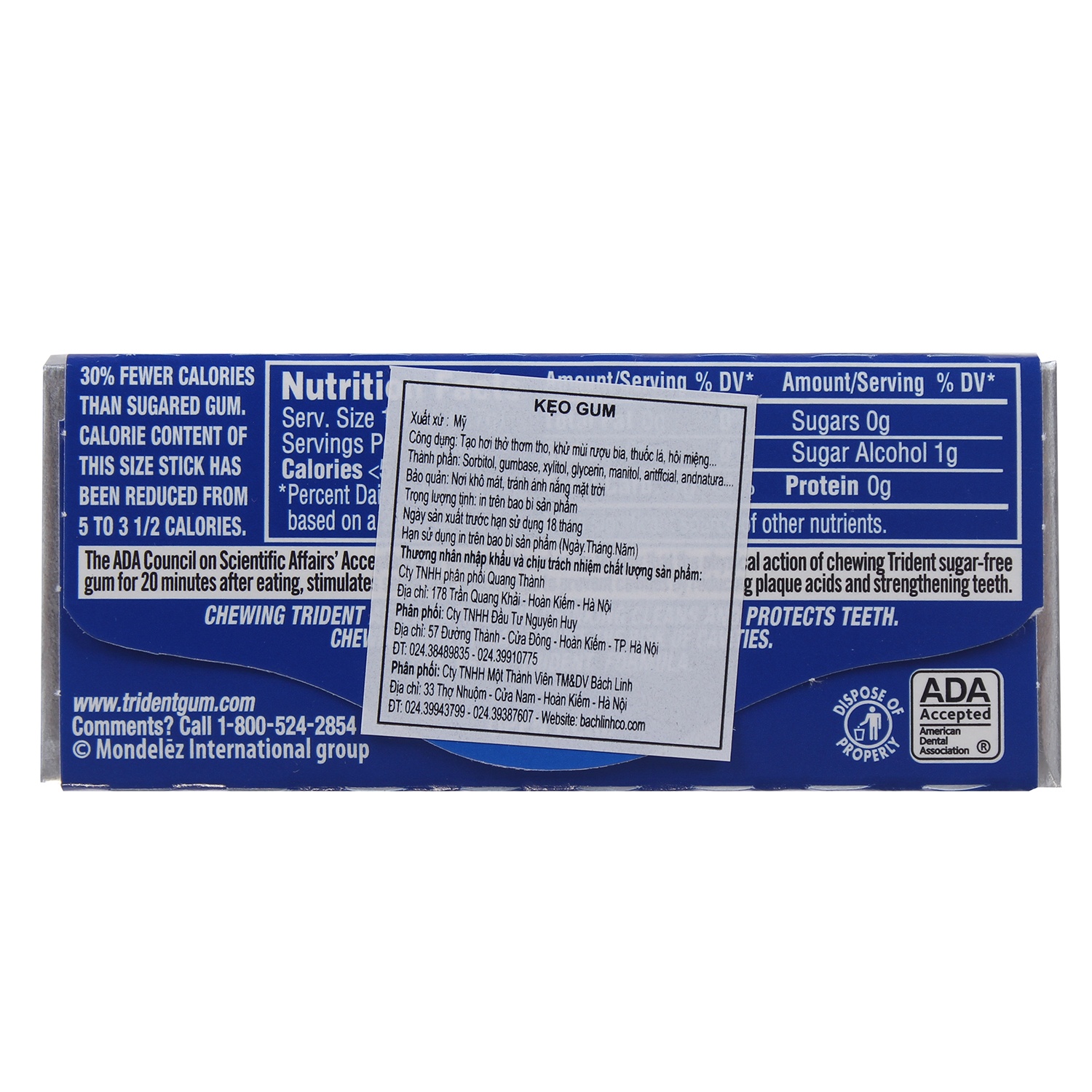 Kẹo cao su Trident sugarless Original - Hương bạc hà tự nhiên hình 2