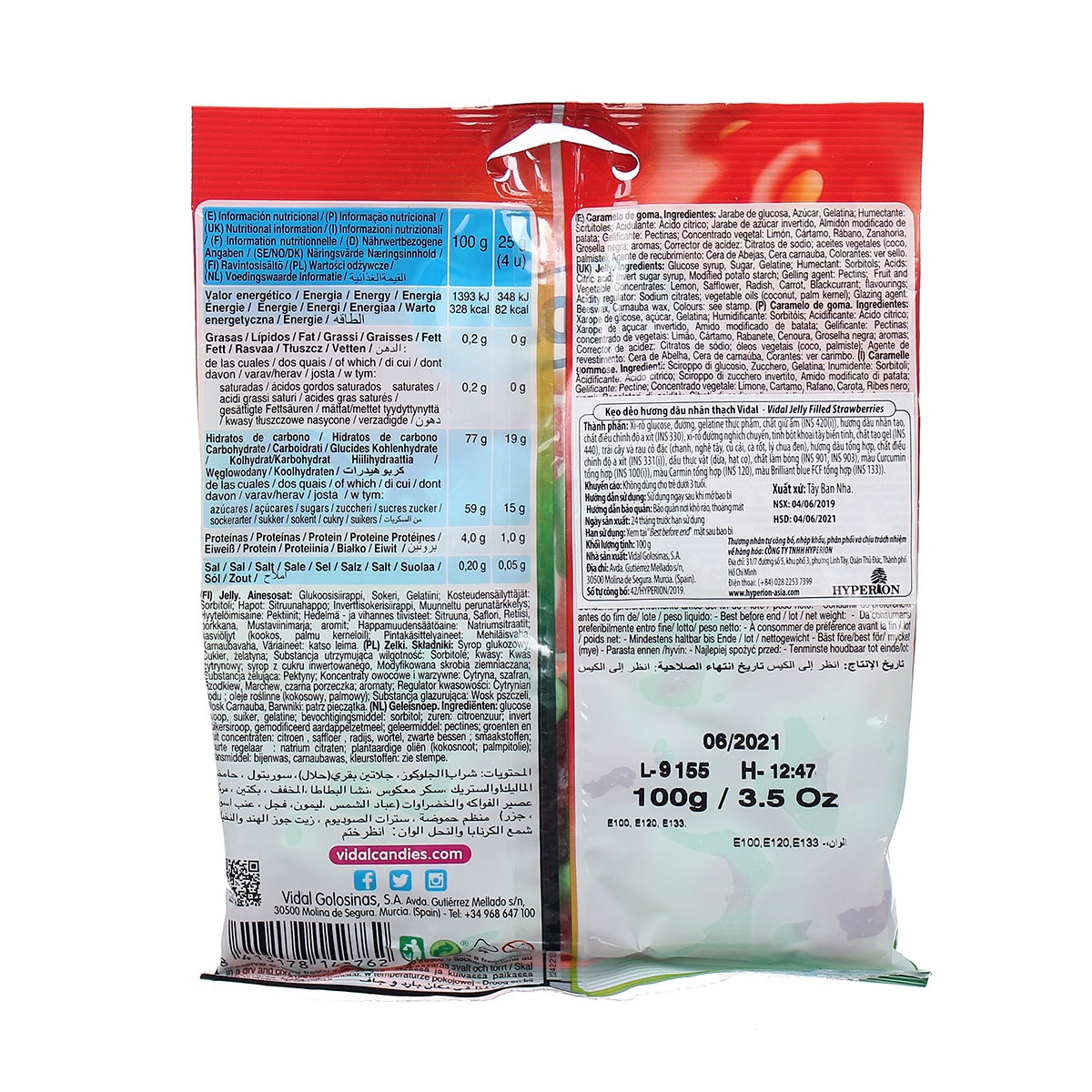 Kẹo dẻo hương dâu nhân thạch Vidal 100g hình 2