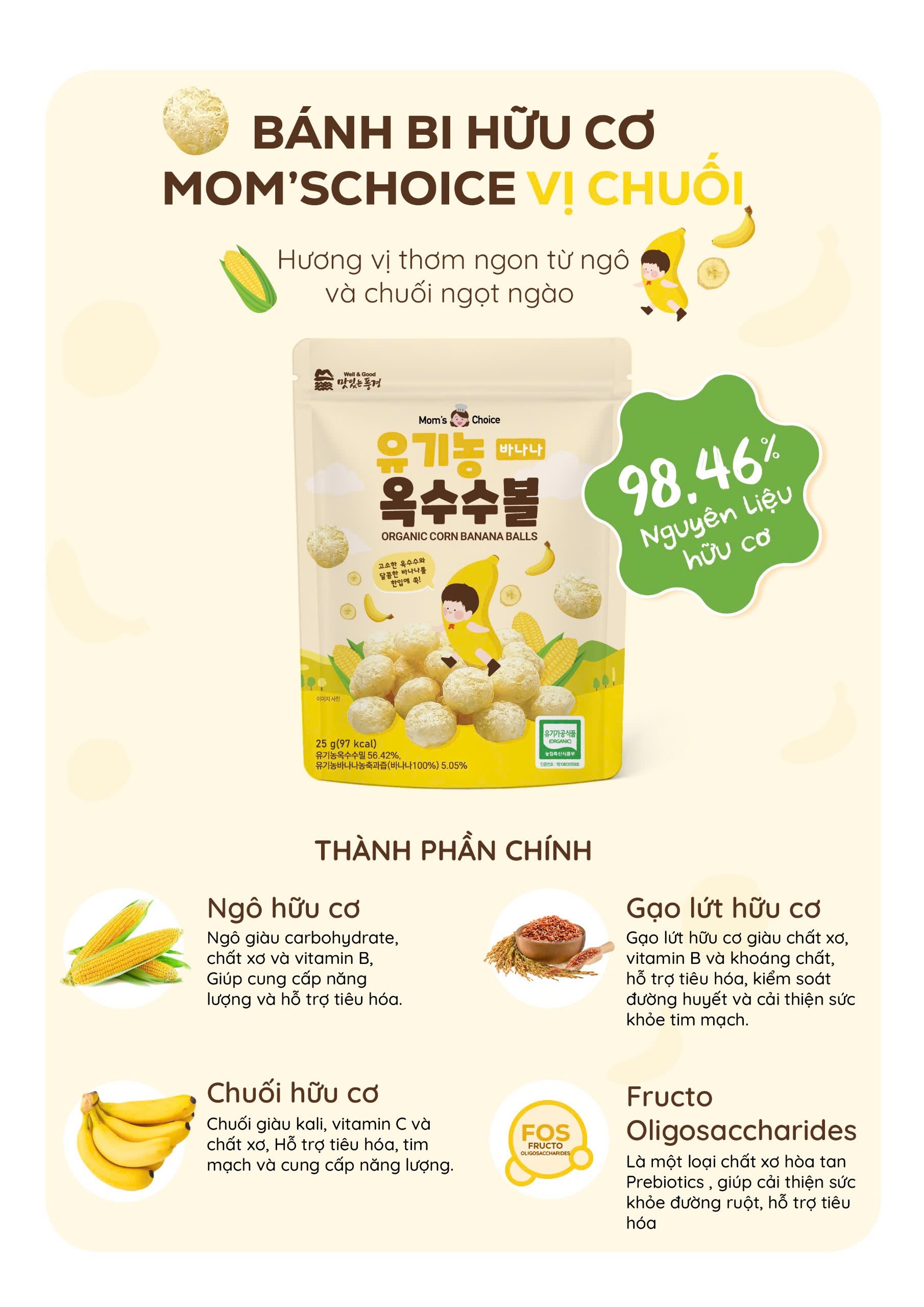 Đặc điểm nổi bật của bánh bi HC Mom's Choice vị chuối