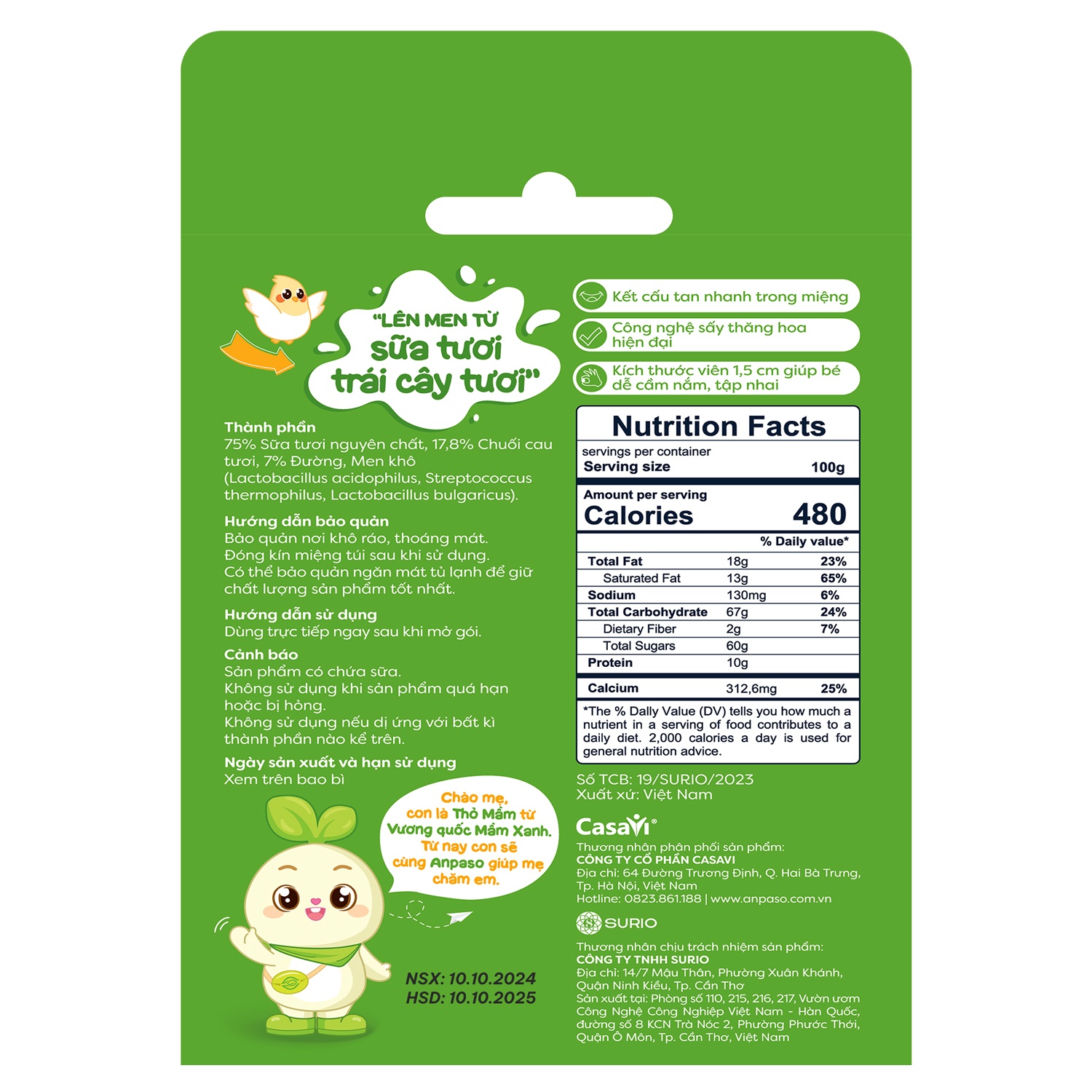 Đặc điểm nổi bật sữa chua sấy tự nhiên Anpaso vị chuối 20g