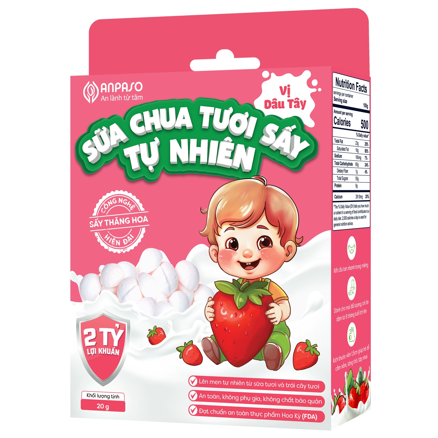 Đặc điểm nổi bật sữa chua sấy tự nhiên Anpaso vị dâu tây 20g