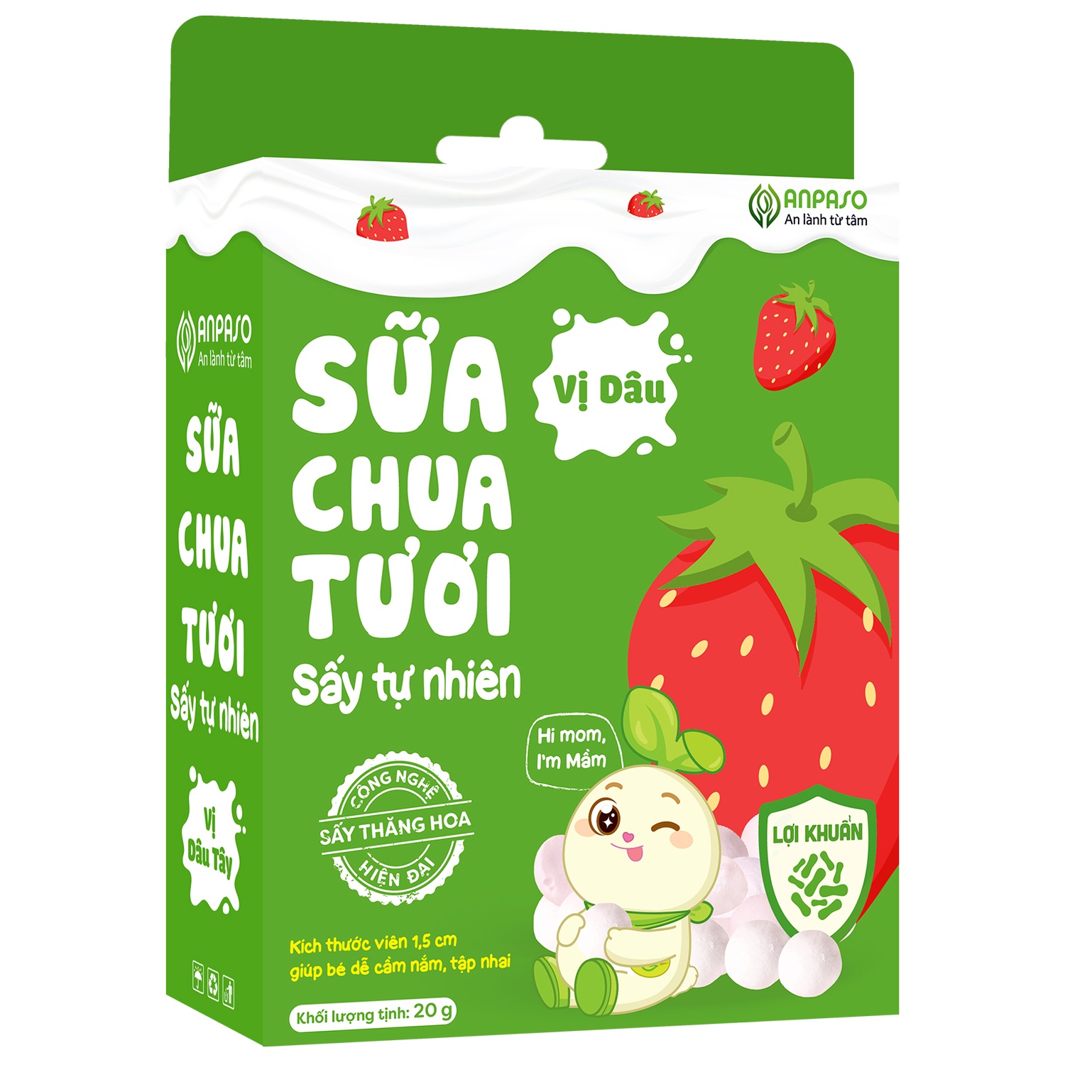 Đặc điểm nổi bật sữa chua sấy tự nhiên Anpaso vị dâu tây 20g