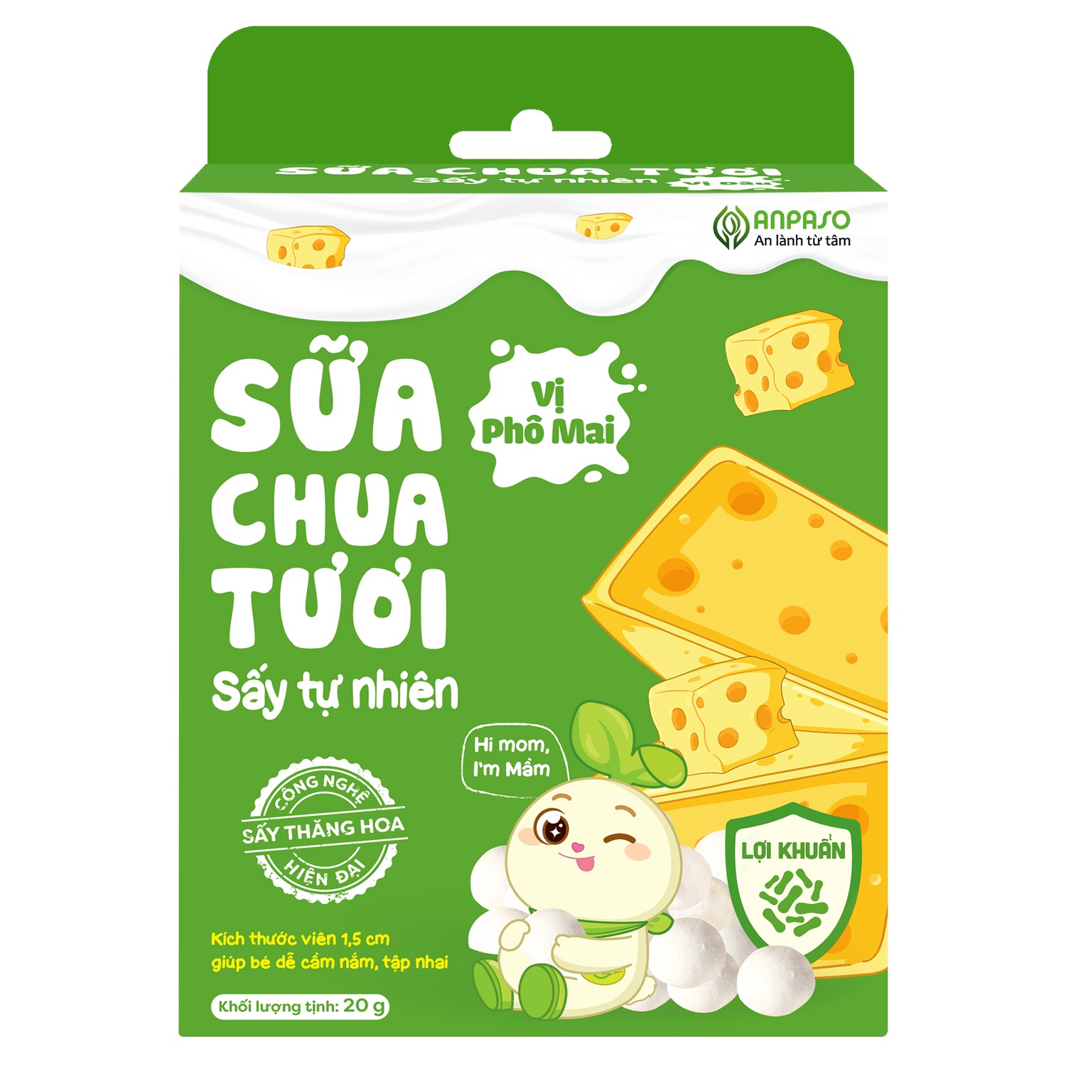 Sữa chua sấy tự nhiên Anpaso vị phô mai 20g 