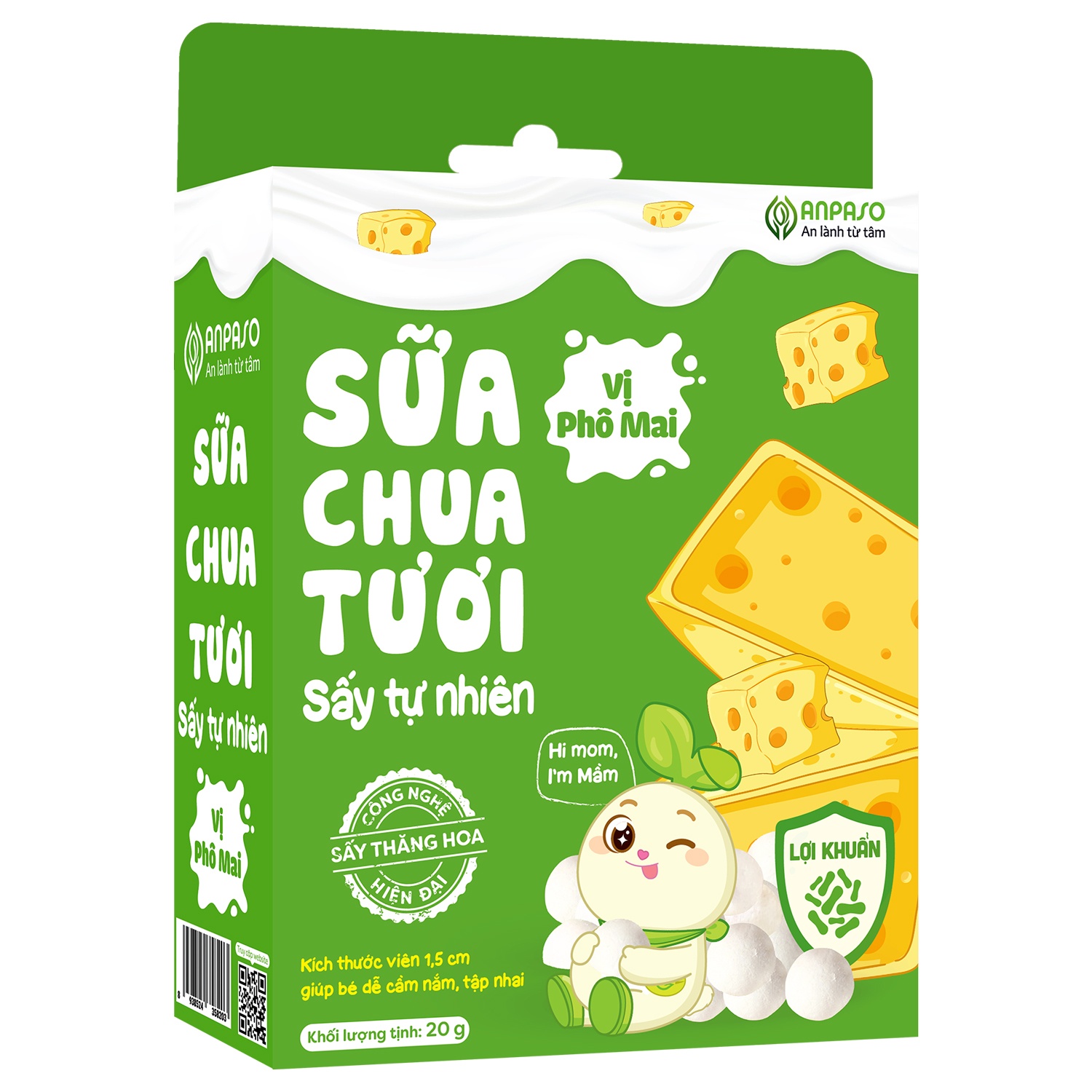 Đặc điểm nổi bật sữa chua sấy tự nhiên Anpaso vị phô mai 20g 