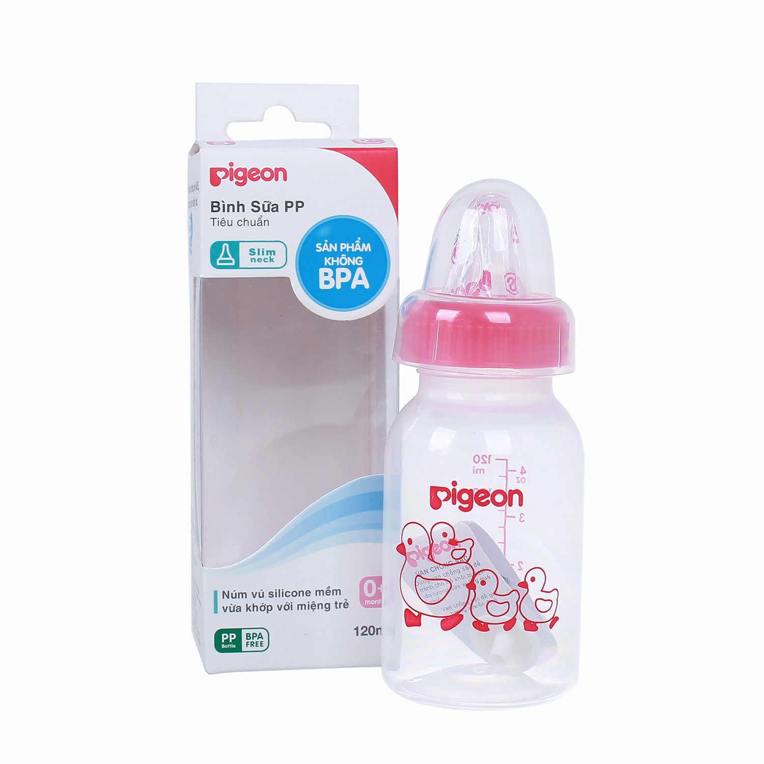 Bình sữa Pigeon 120ml cổ hẹp cho bé sơ sinh Bình sữa Pigeon 120ml cổ hẹp (> 0 tháng) hình 1