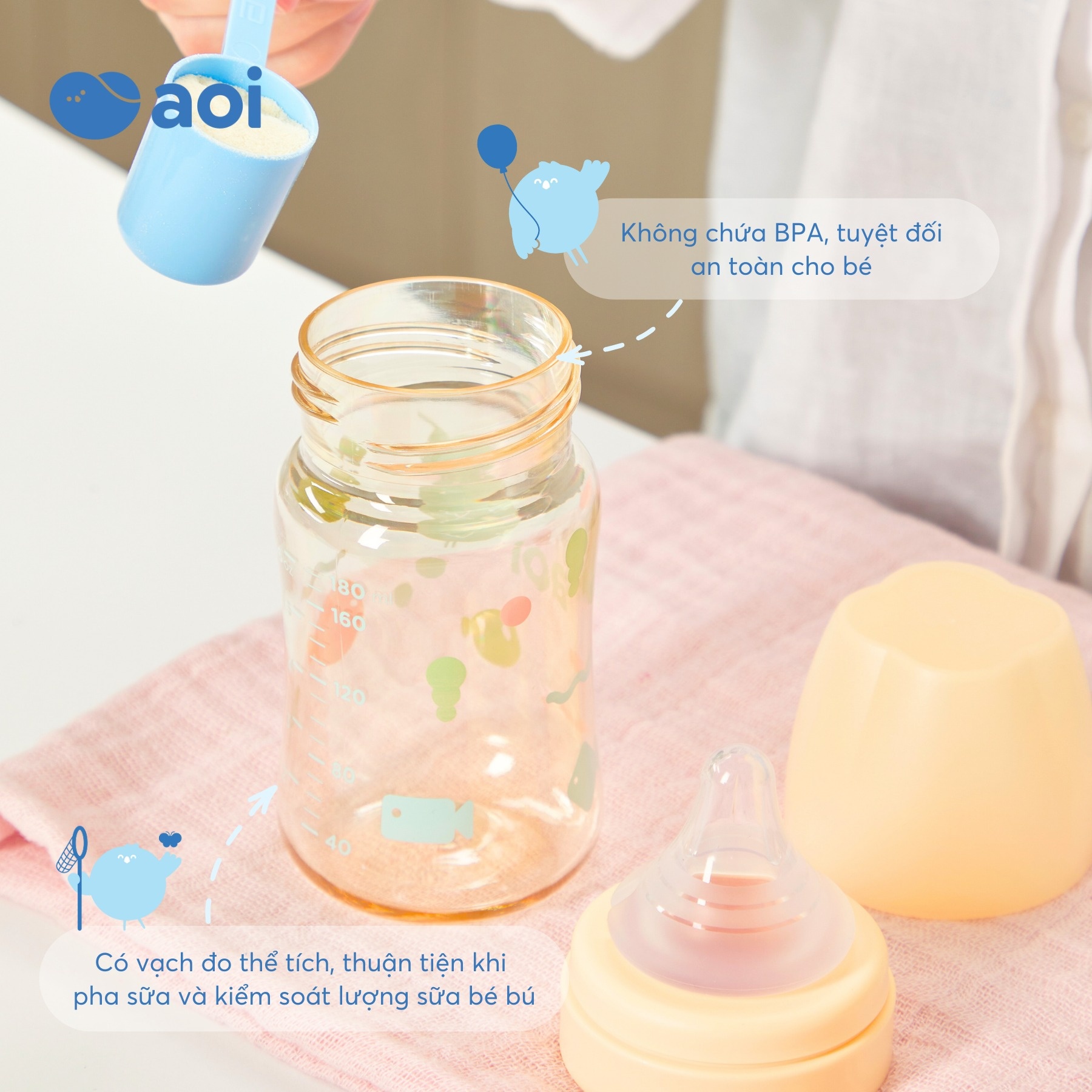 Bình sữa Aoi Flow 280ml PPSU an toàn tuyệt đối cho bé