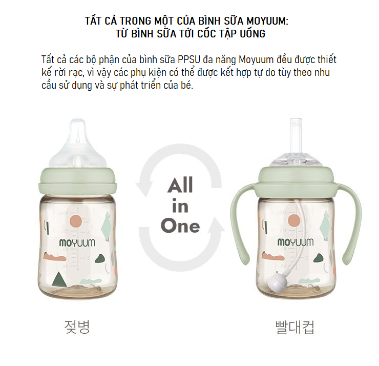 Bình sữa Moyuum màu xám PPSU in hình thỏ Rabbit 170ml hình 7