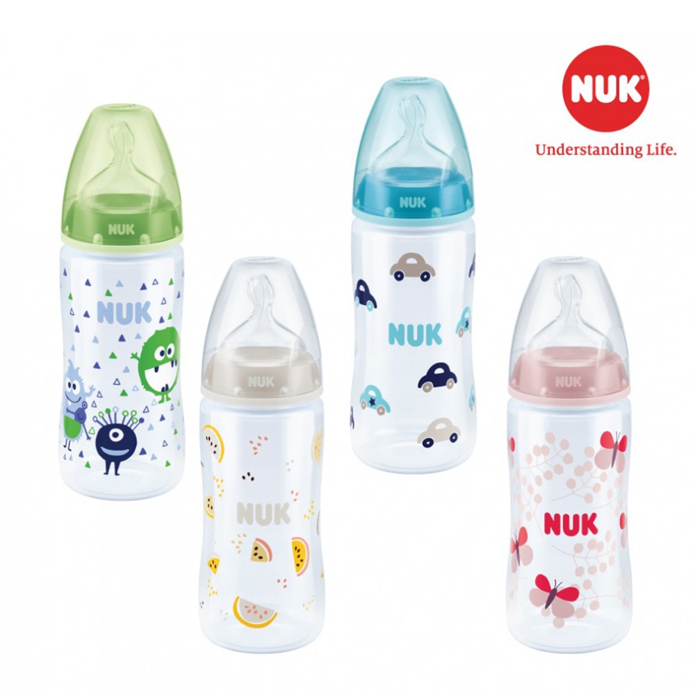 Bình sữa NUK cho bé PP 300ml núm ty Silicone S1 - M nhiều màu sắc tươi tắn