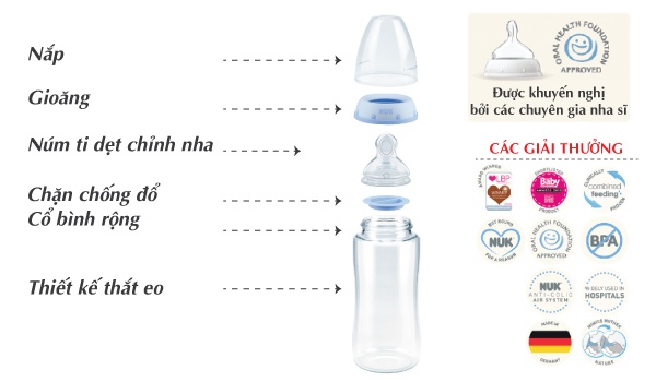 Bình sữa NUK cho bé PP 300ml núm ty Silicone S1 - M