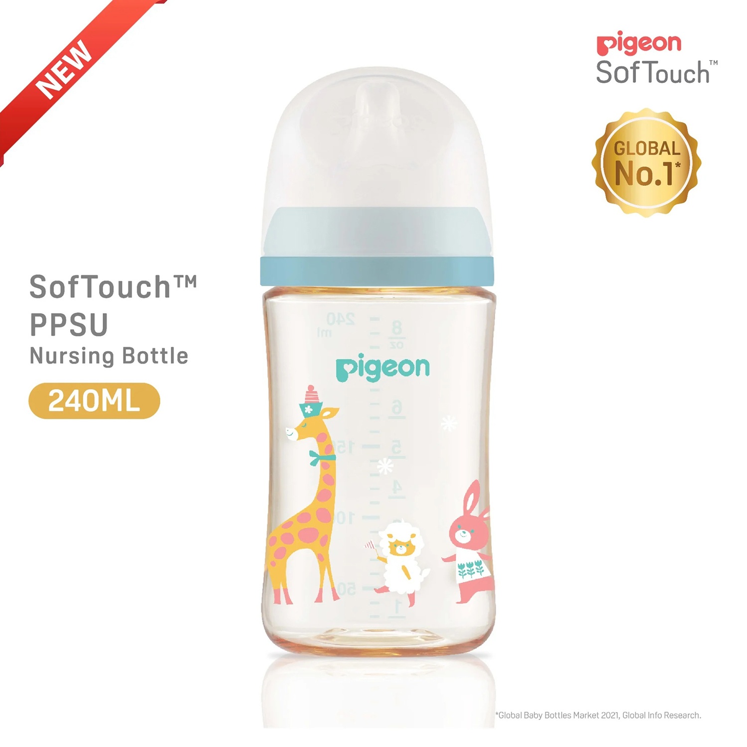 Bình sữa Pigeon PPSU Plus WN3 Nhật Bản in hình thú cưng 240ml