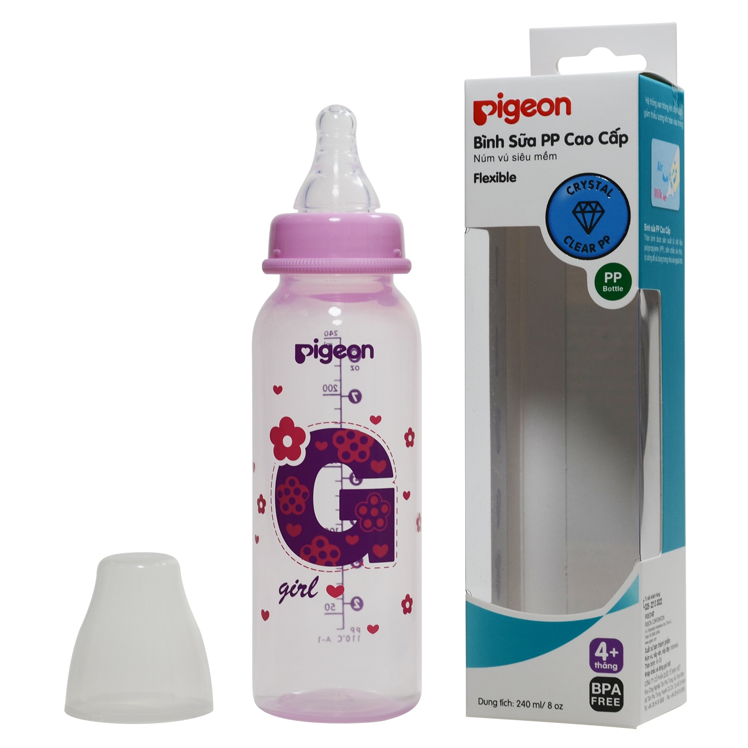 Bình sữa Pigeon 240ml PP cao cấp màu hồng hình 1