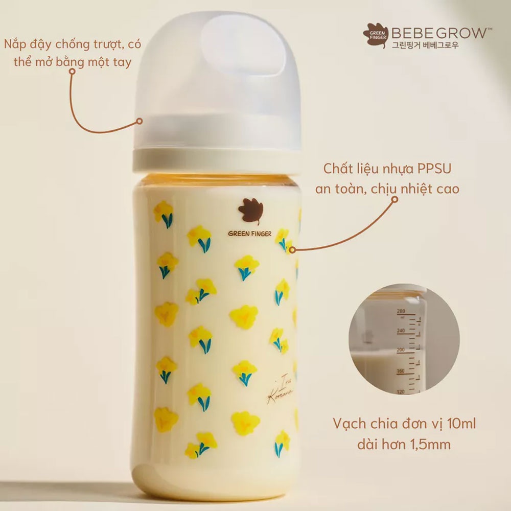Bình sữa Green Finger Bebegrow PPSU 160ml (Màu kem)