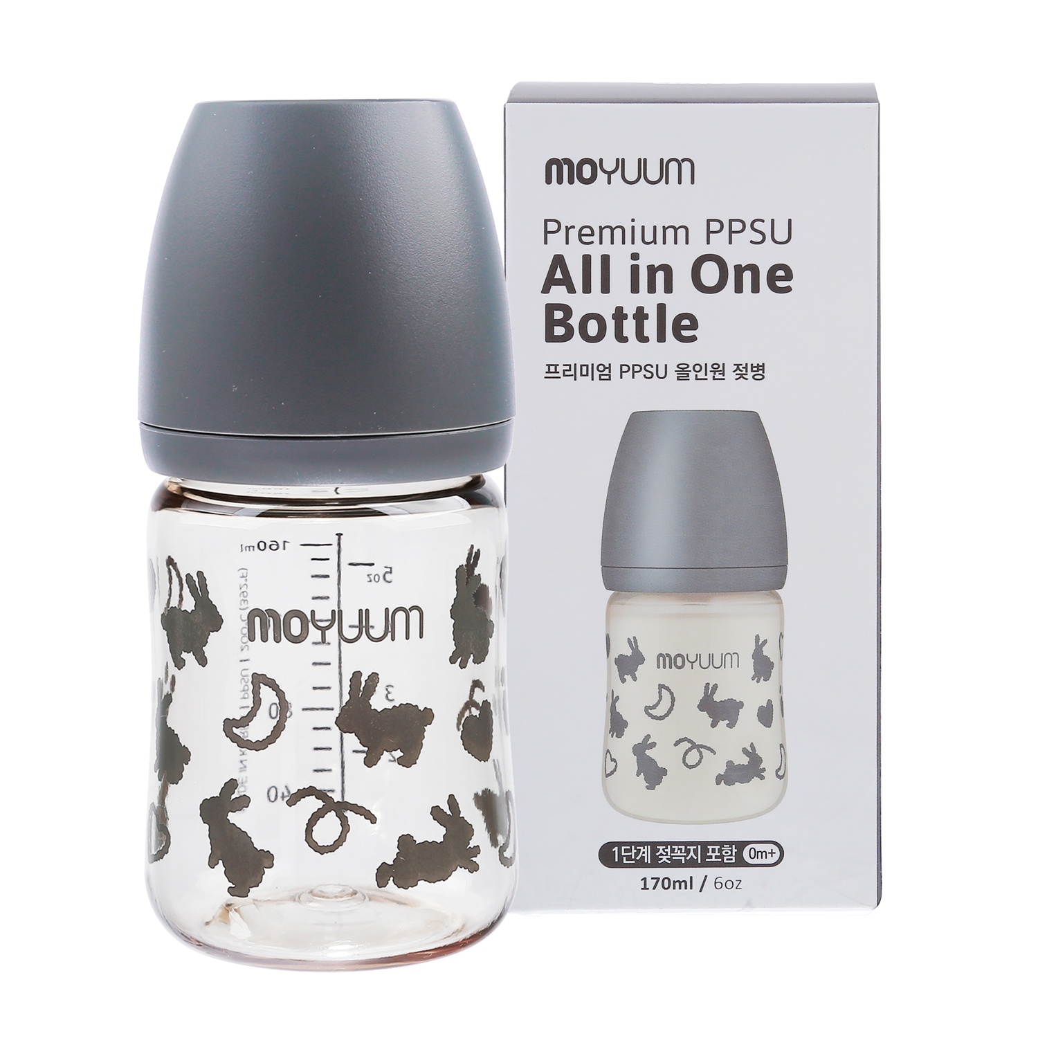 Bình sữa Moyuum màu xám PPSU in hình thỏ Rabbit 170ml hình 1