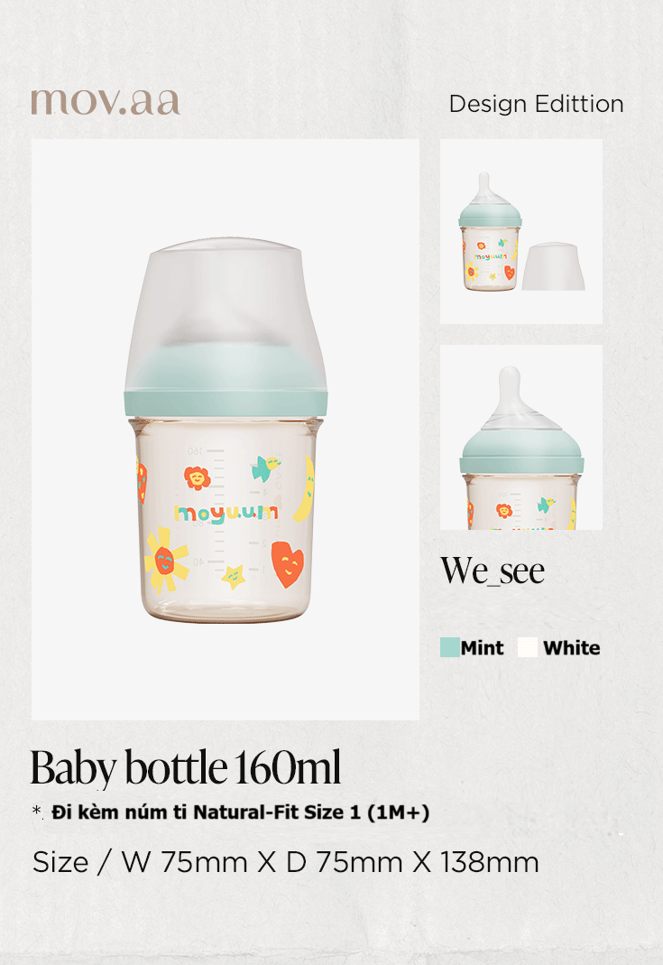Bình sữa Moyuum Mov.aa cổ rộng thế hệ mới họa tiết 160ml (Xanh) hình 6