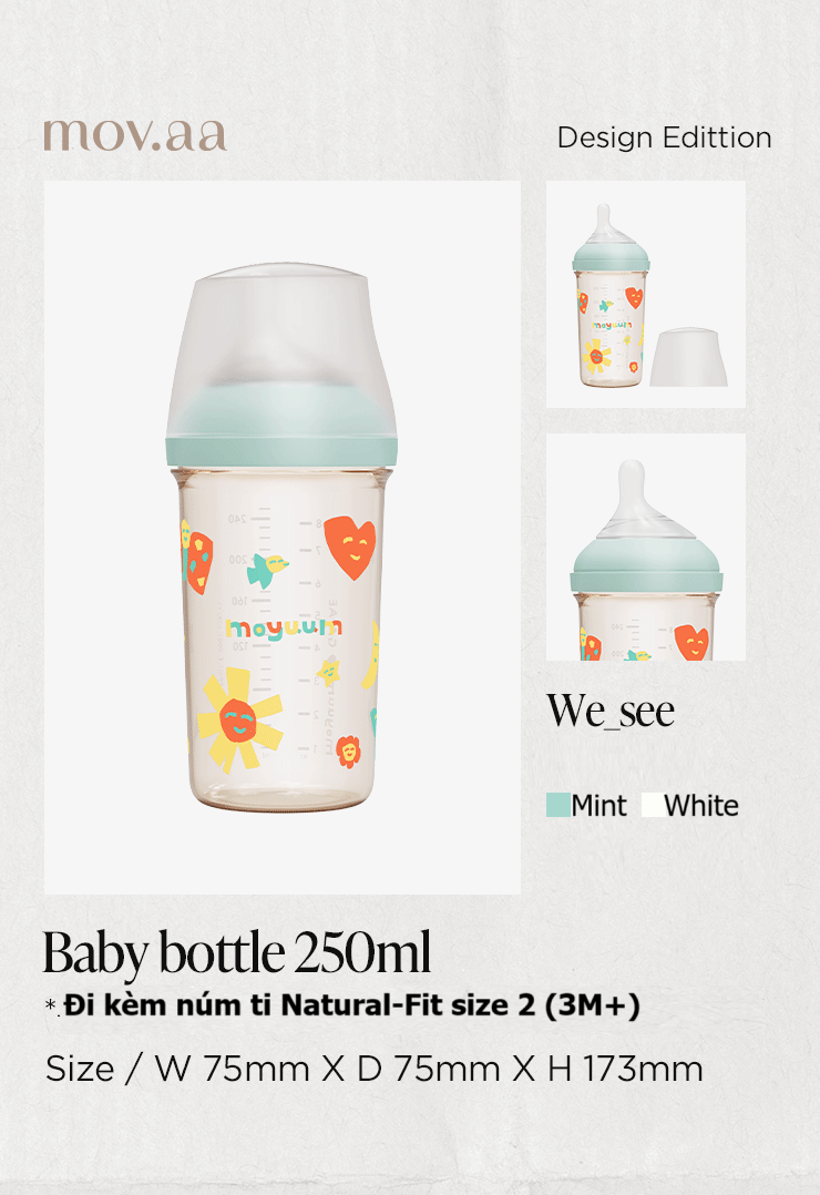 Bình sữa Moyuum Mov.aa cổ rộng thế hệ mới họa tiết 250ml (Xanh) hình 6