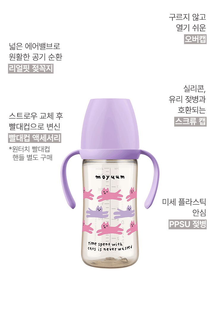 Bình sữa Moyuum PPSU in Cat 270ml (Màu xám) hình 3