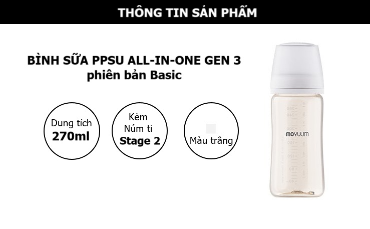 Bình sữa Moyuum PPSU Premium thế hệ thứ 3 Basic 270ml hình 6