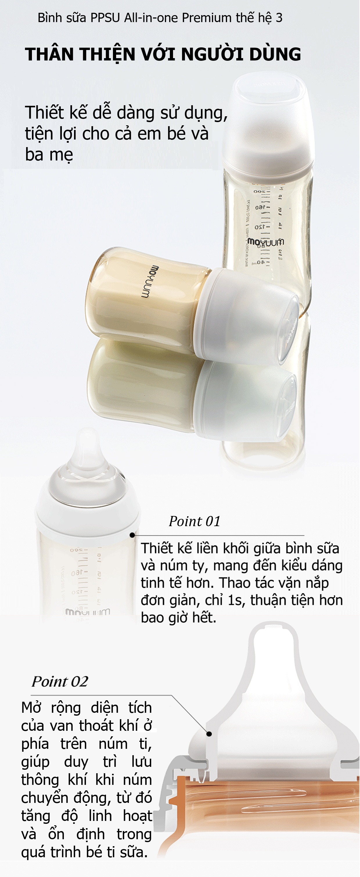 Bình sữa Moyuum PPSU Premium thế hệ thứ 3 Basic 80ml hình 8