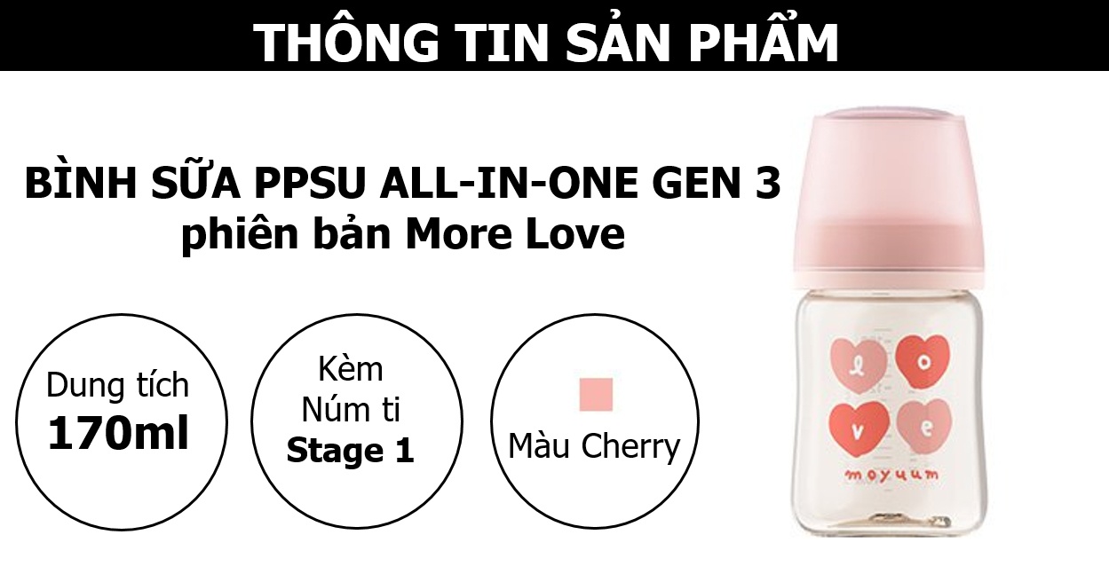 Bình sữa Moyuum PPSU Premium thế hệ thứ 3 More Love 170ml hình 6