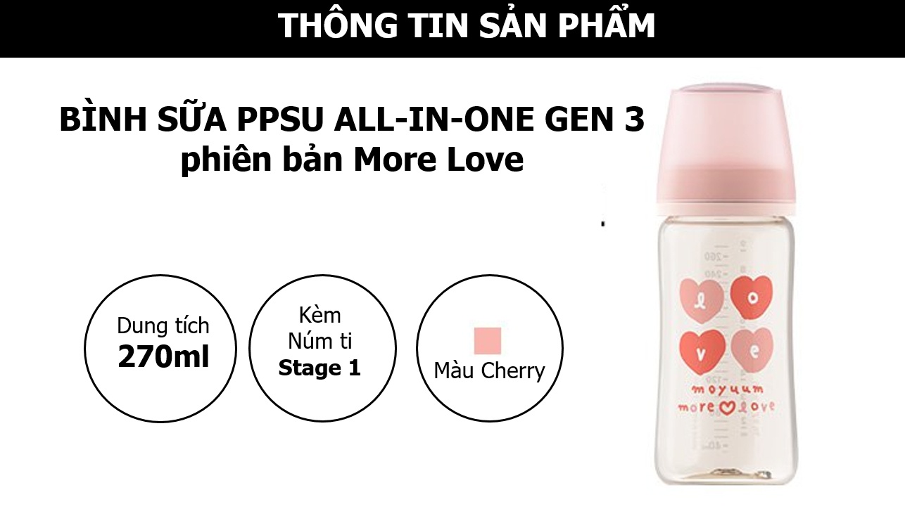 Bình sữa Moyuum PPSU Premium thế hệ thứ 3 More Love 270ml hình 6