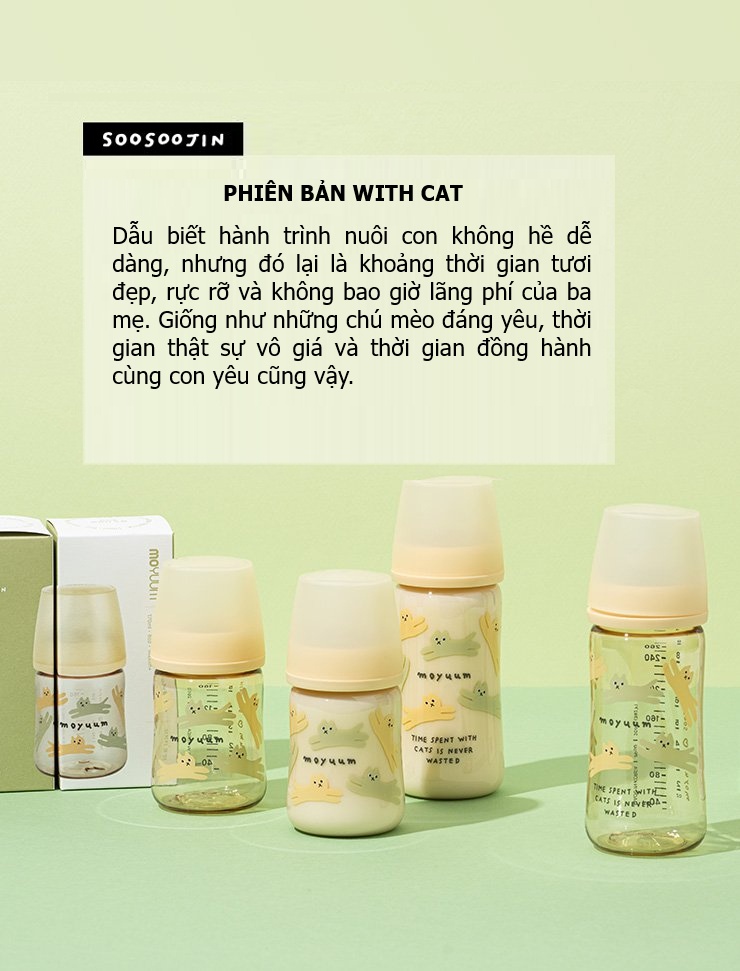 Bình sữa Moyuum PPSU Premium thế hệ thứ 3 Yellow Cat 170ml hình 4