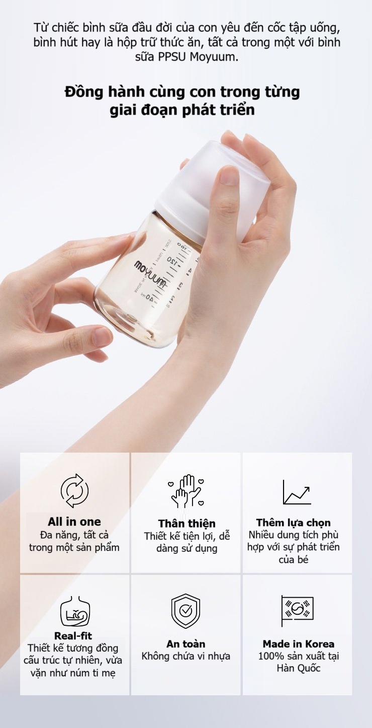 Bình sữa Moyuum PPSU Premium thế hệ thứ 3 Basic 80ml hình 6