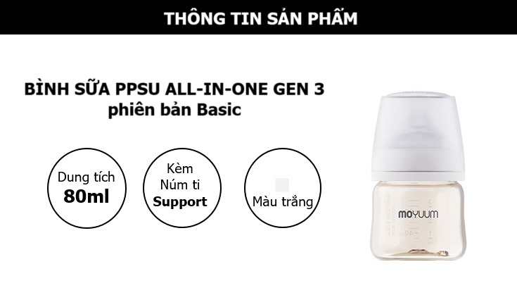 Bình sữa Moyuum PPSU Premium thế hệ thứ 3 Basic 80ml hình 4