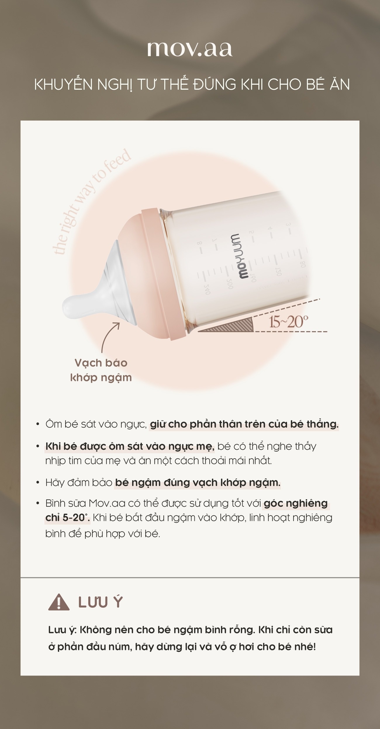 Mov.aa còn khuyến nghị tư thế đứng khi cho bé ăn