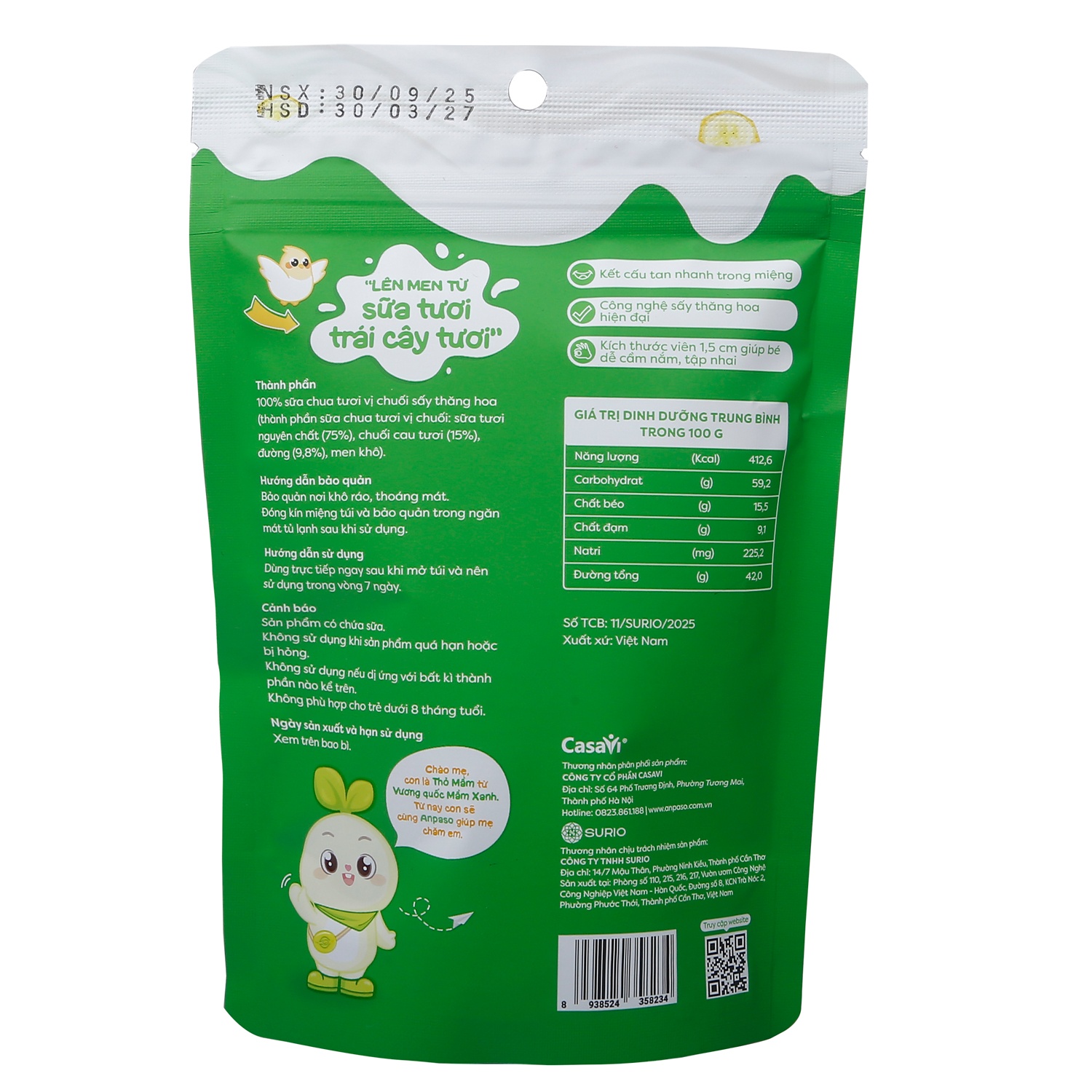 Đặc điểm nổi bật sữa chua sấy tự nhiên Anpaso vị chuối 20g