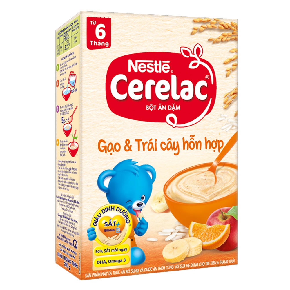 Bột ăn dặm Nestle gạo và trái cây hỗn hợp 200g cho bé 6M+ hình 1