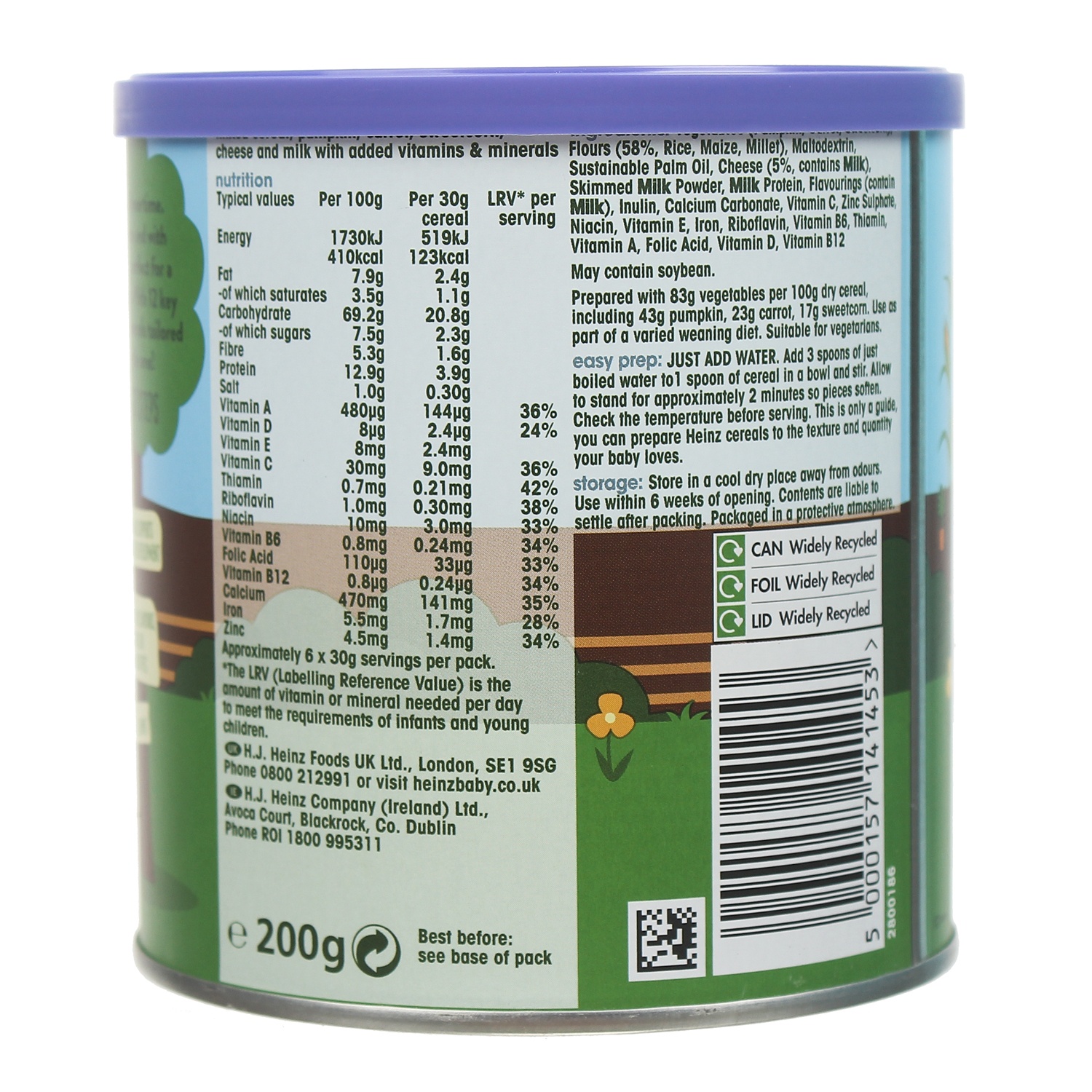 Bột ăn dặm Heinz ngũ cốc carot phô mai 200g cho bé 7M+ hình 2