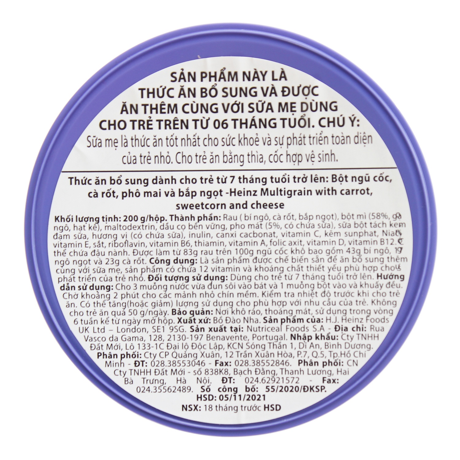 Bột ăn dặm Heinz ngũ cốc carot phô mai 200g cho bé 7M+ hình 3
