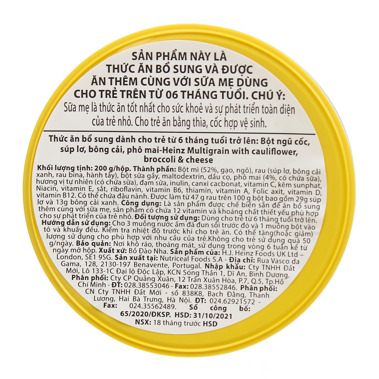 Bột ăn dặm Heinz vị súp lơ bông cải phô mai 200g cho bé 6M+ hình 3