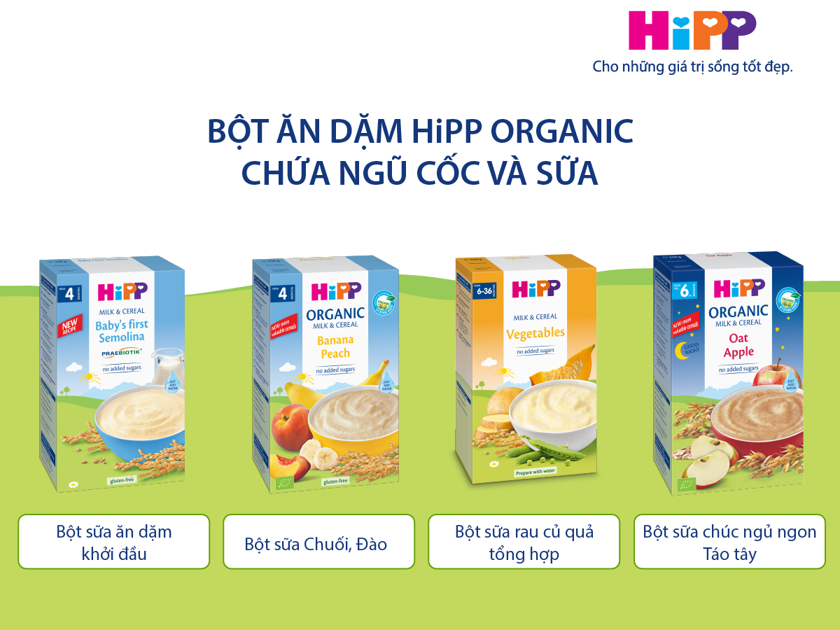 Các sản phẩm của bột ăn dặm HiPP cho bé