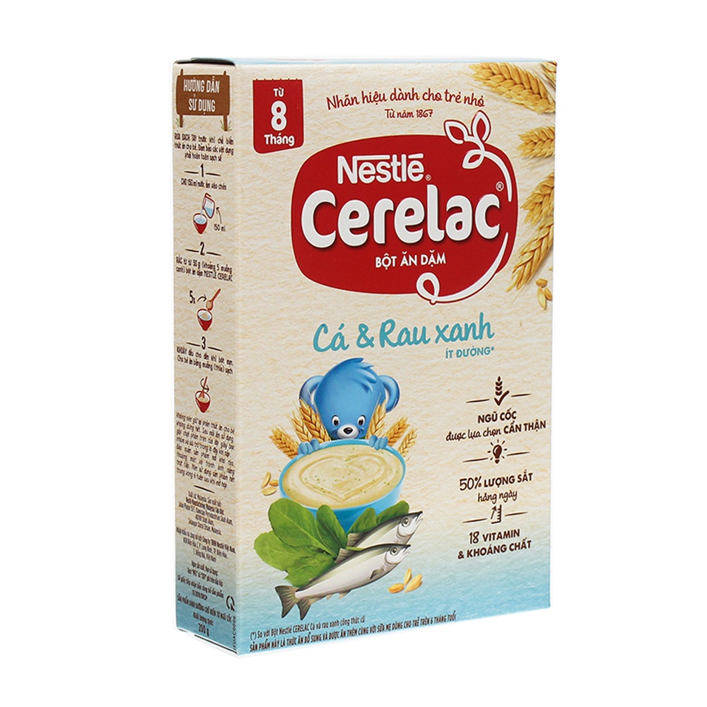 Bột ăn dặm Nestle cá và rau xanh cho bé 8M+ 200g hình 1