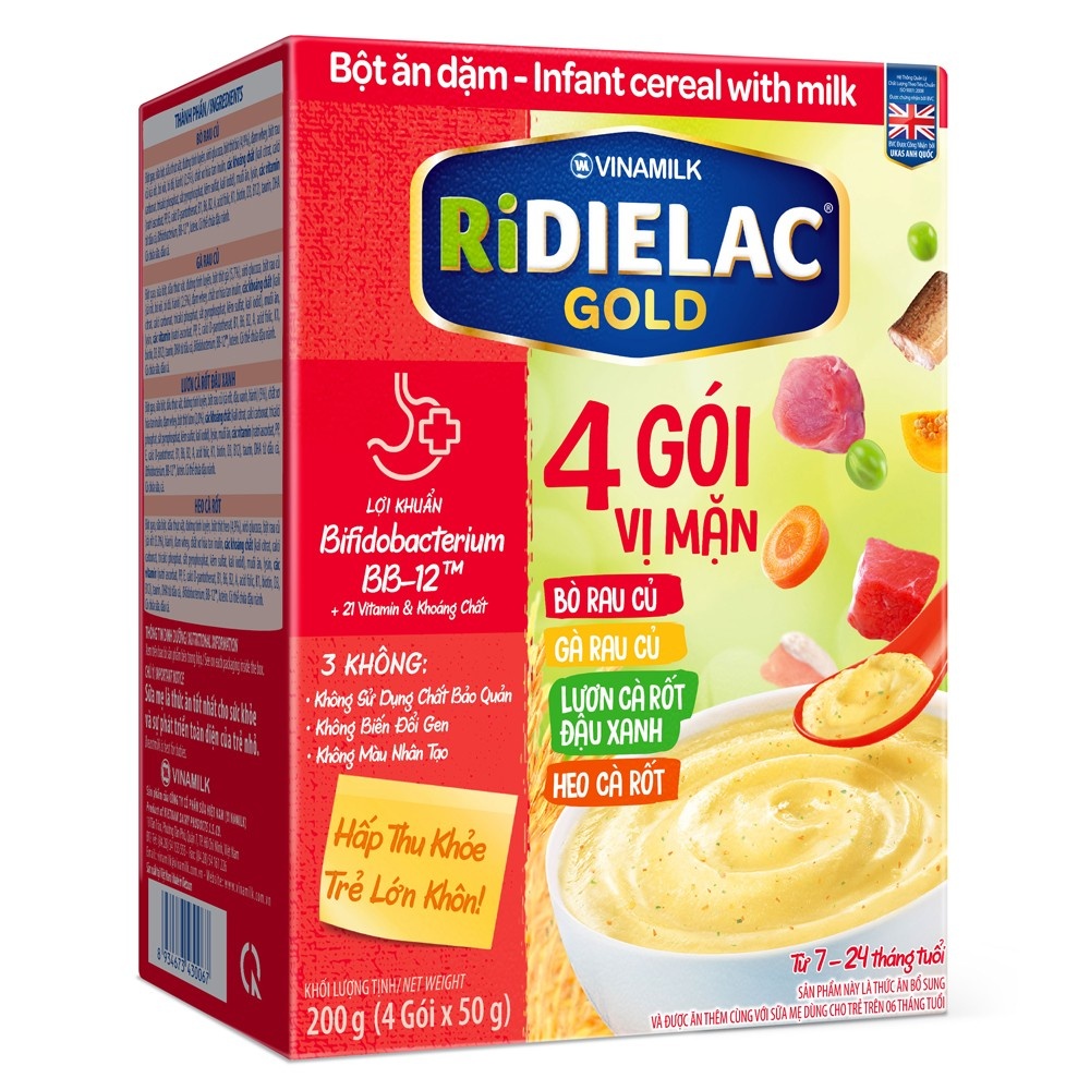 Bột ăn dặm Ridielac Gold 4 gói vị mặn 200g cho bé 7M-24M hình 2